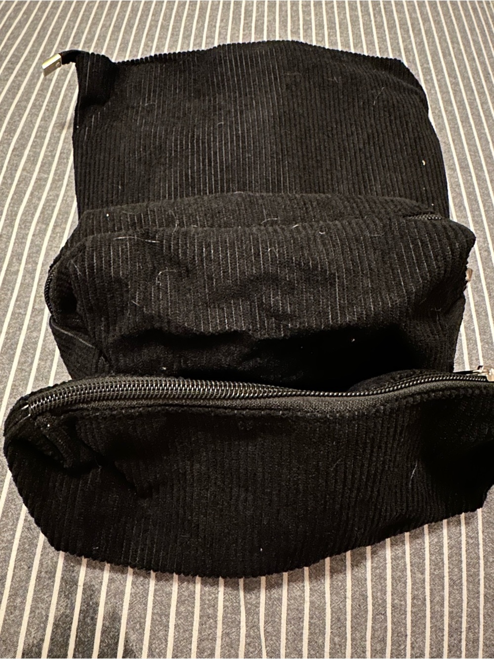 Black Corduroy 3piece Makeup Bag Set